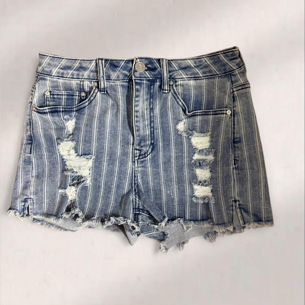 Indigo Rein Striped Distressed Jean Shorts